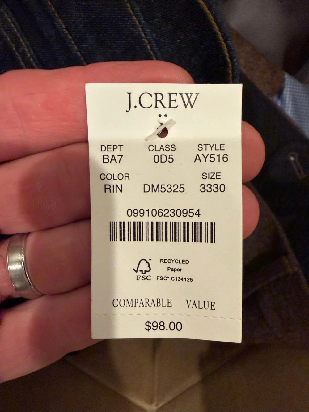 J. Crew Men’s Dark Wash Skinny Jeans